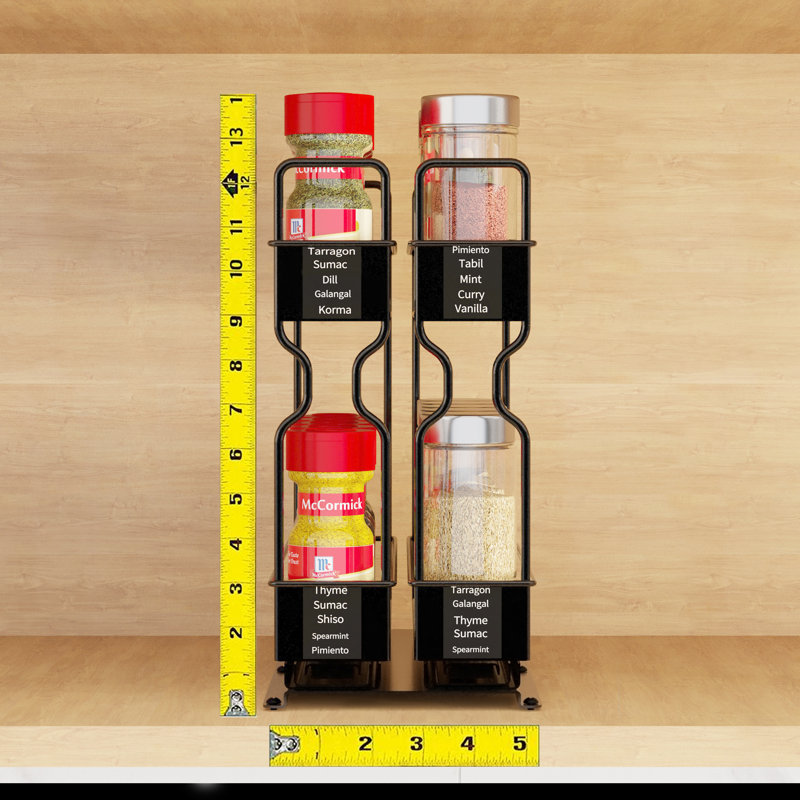 Heavy Duty Black Steel Pull Out Spice Rack Organizer with Labels