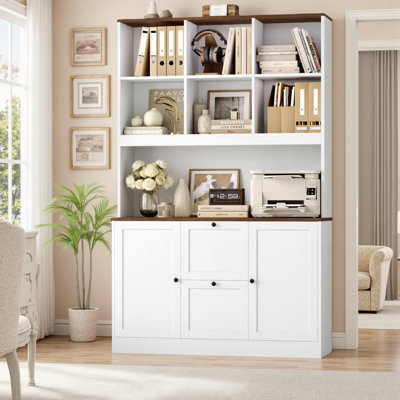 5-tier 46.7" Wide Office Storage Cabinet With File Drawers And Adjustable Shelves