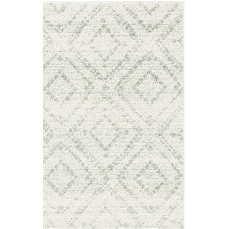 Almus Geometric Ivory/Green Area Rug, Square 4'
