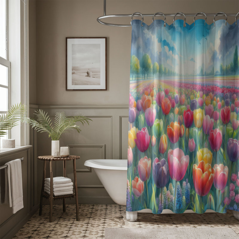 Rideau de douche standard 1 pièce Tulip Patch, H 74 po x l 71 po