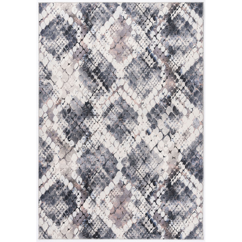 Tapis noir / gris / ivoire à imprimé animal, Rectangle 7 pi 9 po x 10 pi 2 po