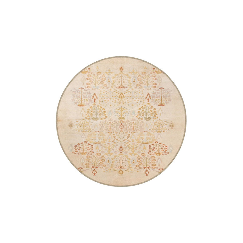 Nature Themed Traditional Woven Based Washable Carpet, Round 4'