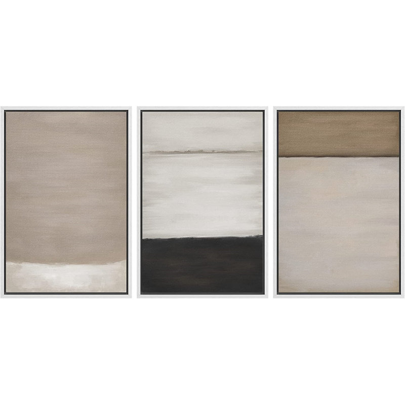 Ensemble de 3 peintures sur toile avec cadre flottant, H 24 po x l 32 po x P 1,5 po, Blanc