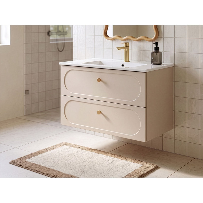 Wanlin 80 mm Wall Mounted Single Vanity with Integrated Ceramic Basin