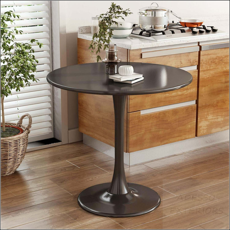 Table basse ronde en panneau de fibres à densité moyenne avec base cylindrique en métal