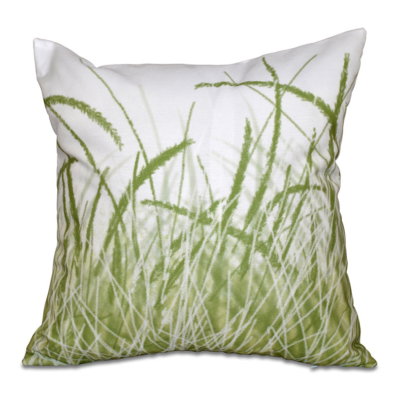 Beach Vacation Sea Grass Outdoor Square Pillow Cover and Insert, 20" H x 20" W, Green
