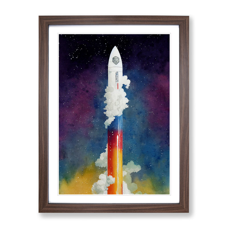 A Fascinating Spaceship Rocket - Wall Art, 66cm H x 48cm W, Walnut  Framed, White