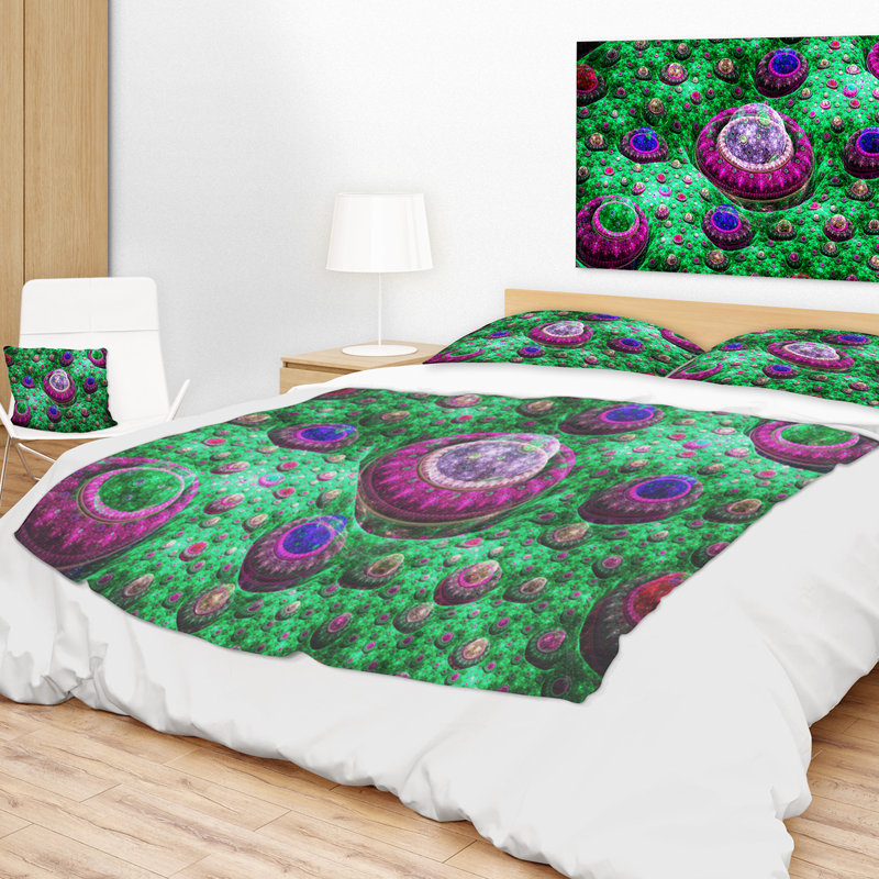 Couverture abstraite Fractal, L 59 po x L 71 po, Vert et rose