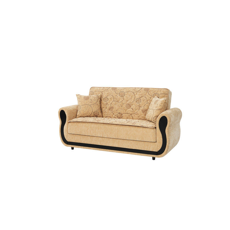 Causeuse convertible rembourrée avec rangement pour le salon de la chambre à coucher, chenille, Beige