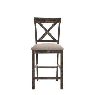 Martha II Tan Linen & Weathered Grey Finish Counter Height Chair (Set Of 2)