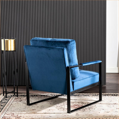 Mid Century Modern Royal Blue Accent Chair, Plush Velvet Upholstered Armchair for Living Room, Bedroom, Home Office for Adults