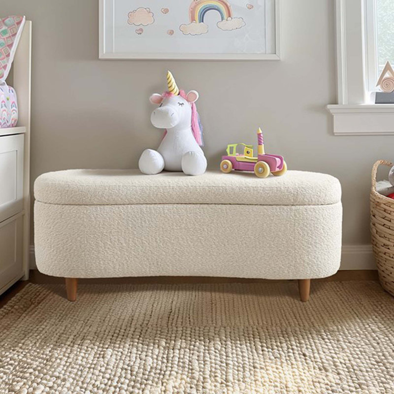 Banc de rangement Boucle avec pieds en bois, Crème
