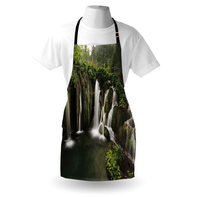 Tablier East Urban Home rustique unisexe, cascade ronde Crotian, taille adulte, vert et brun
