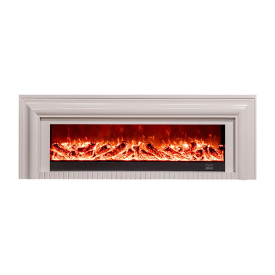 Beige Solid Wood TV Cabinet Fireplace