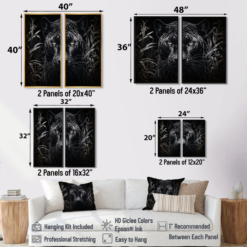 Grattoir noir et blanc Panther Nocturnal Majesty, Noir, H 36 po x l 48 po, Reproduction encadrée sans passe-partout