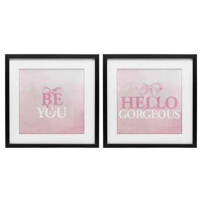 Ensemble de 2 impressions encadrées sous verre Pink Feminine Empowerments, par Kim Allen