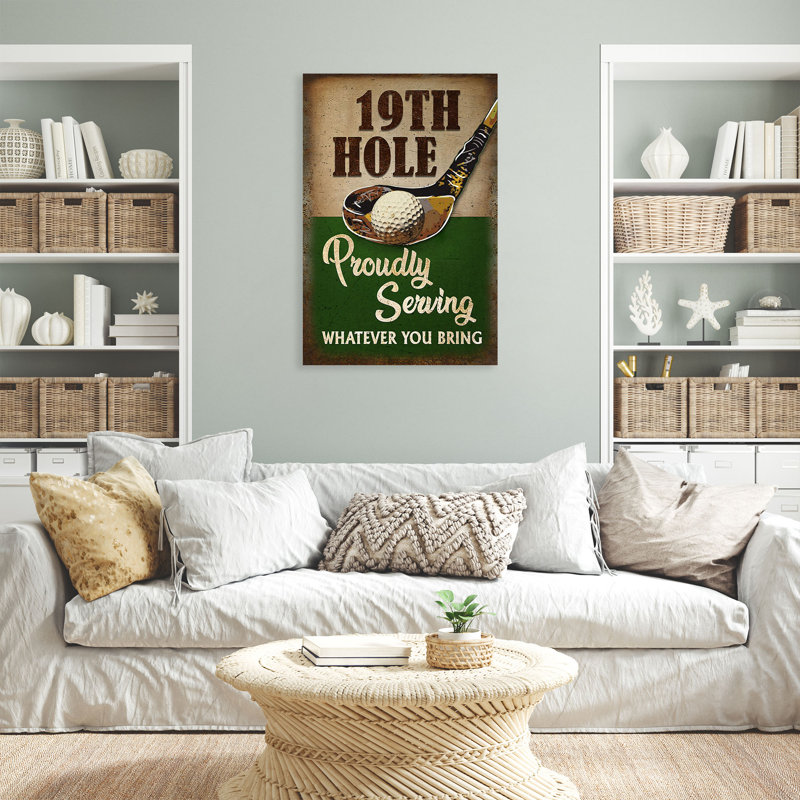 Golf sur fond vert et brun - Proudly Serving W Quoi que vous apportiez - 1 pièce, impression d'art graphique rectangulaire sur toile tendue
