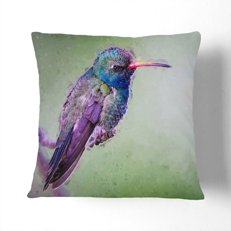 Broad-Billed Hummingbird In Abstract Square Throw Cushion, Black, 40cm H x 40cm W x 15cm D