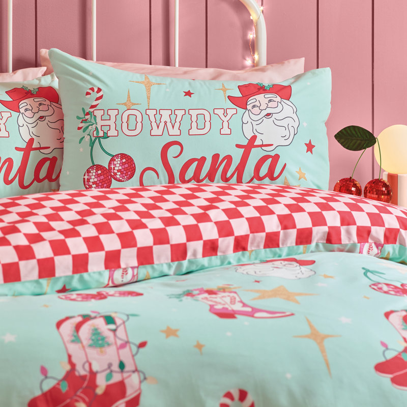 Santa's Howdy Christmas Reversible Duvet Cover Set, Kingsize Duvet Cover Set + 2 Standard Pillowcases