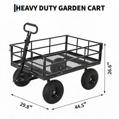 Chariot de jardin en acier robuste, capacité de 1200 lb, pneus pneumatiques 10 po, poignée convertible 2-en-1 avec VTT