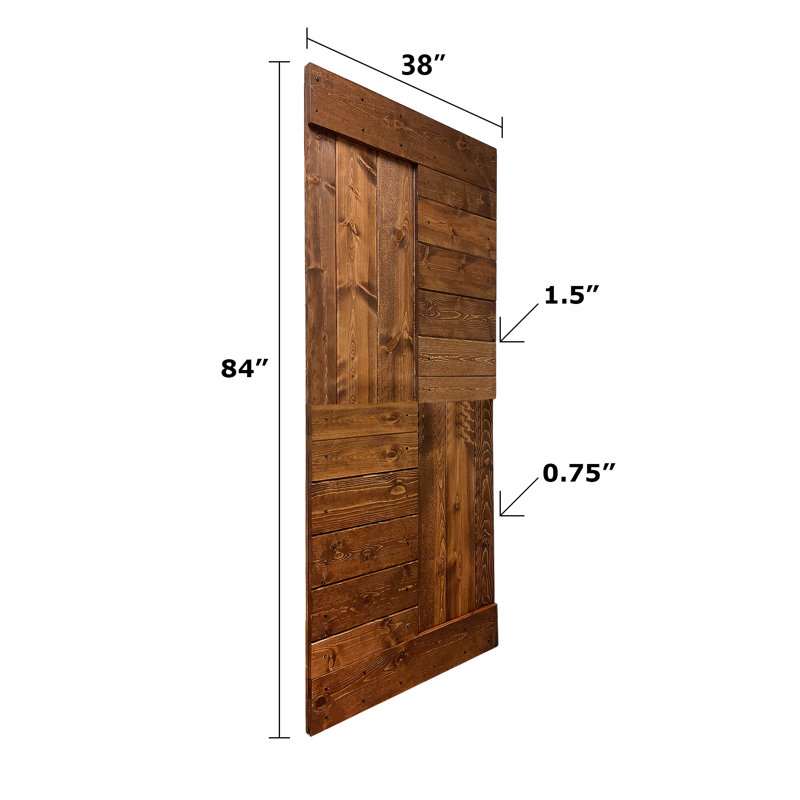 Porte de grange à panneaux en bois S Series avec trousse de quincaillerie d'installation, Noyer foncé, 38 po x 84 po