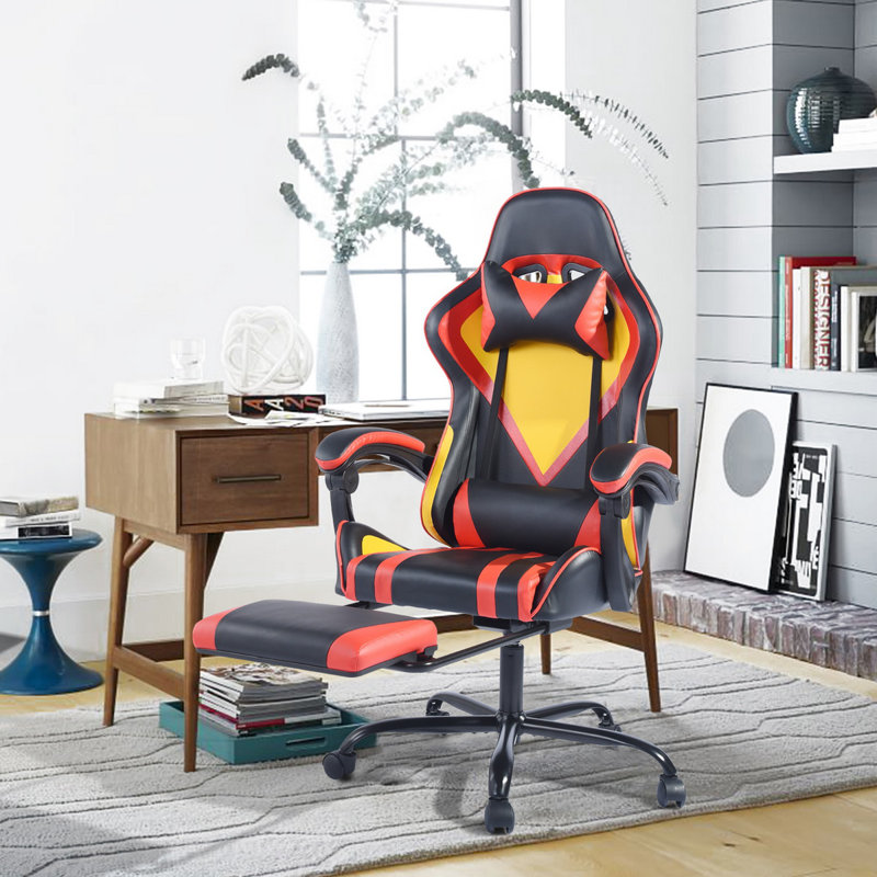 Hashtag Home Ryde Adjustable Reclining Ergonomic Swiveling PC & Racing Game Chair with Footrest, Red/Black/Yellow