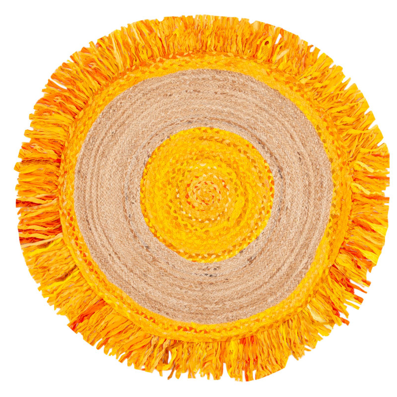 Knowles Hand Woven Cotton/Jute Rug in Gold/Natural, Round 3'