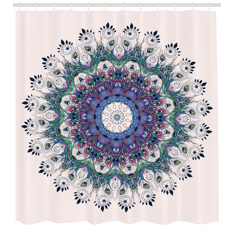 Ensemble de rideau de douche Mandala + crochets, H 69 po x l 105 po