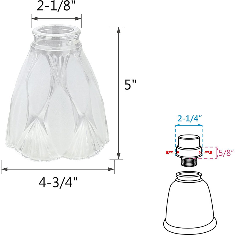 Clear Frosted Glass Bell Ceiling Fan Replacement Shades, Set of 4