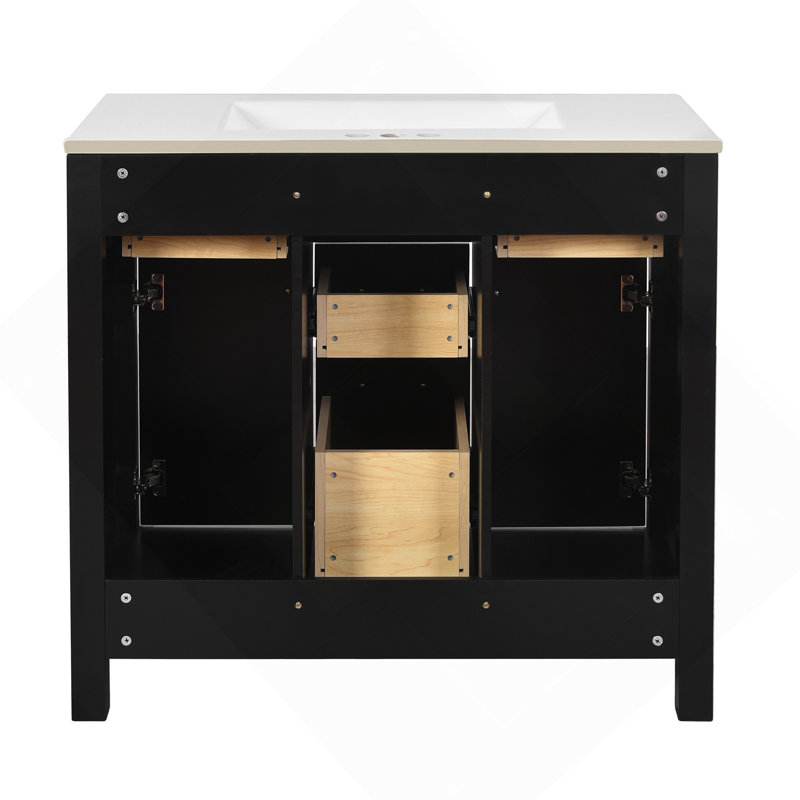 Ensemble de meuble-lavabo 72 po avec lavabo en céramique (séparé), armoire de salle de bain simple autoportante moderne avec tiroirs et armoires, meuble de rangement pour la salle de bain, ensemble de meuble-lavabo avec cadre en bois massif