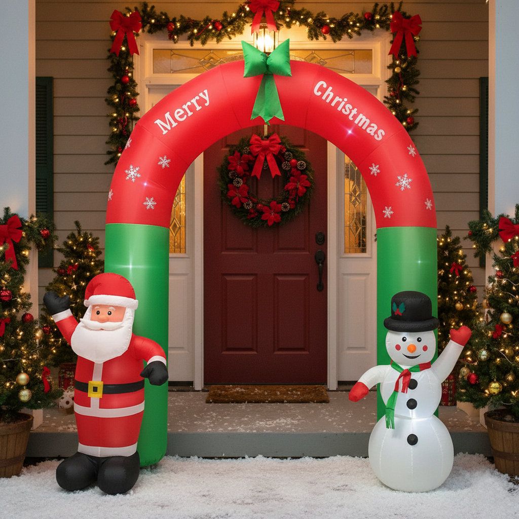 Santa Claus and Snowman Archway Inflatable The Holiday Aisle®