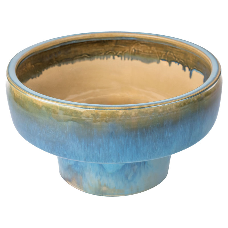 Bol décoratif en grès surélevé bleu Shellish
