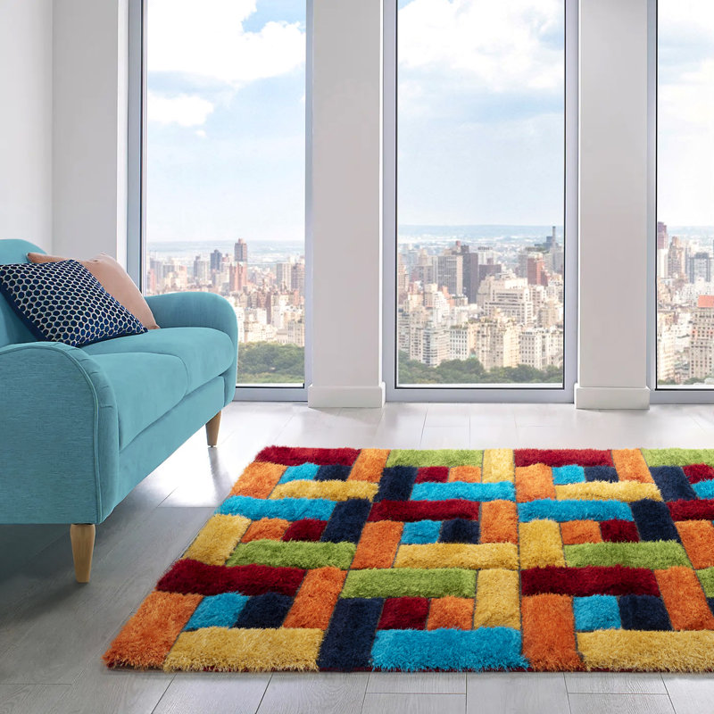 Huetter Geometric Hand Woven Shag Area Rug, Rectangle 80 x 150cm