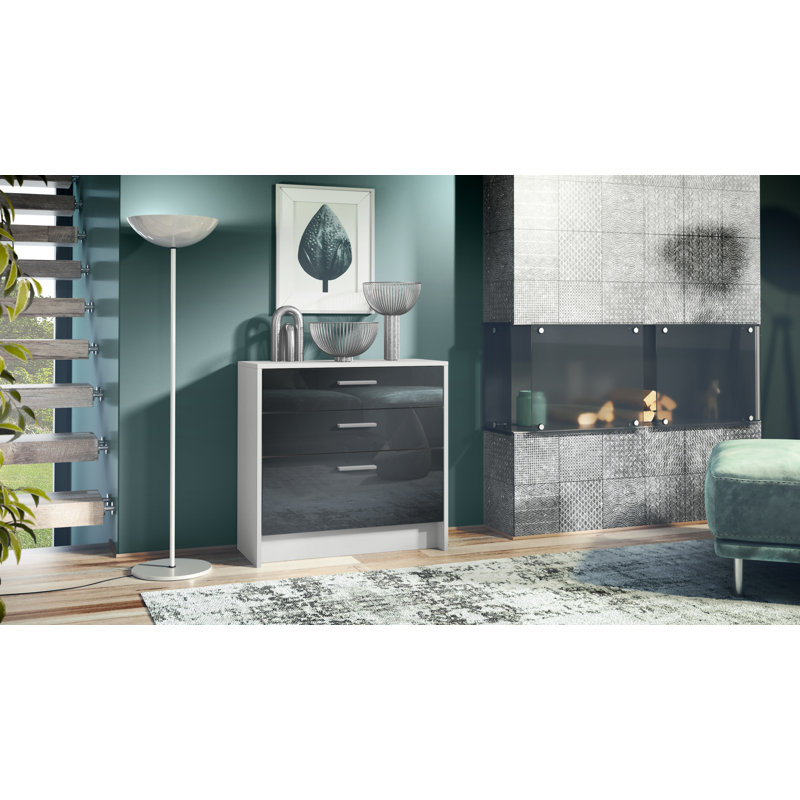 Mccallister 76 cm W Chest of 3 Drawers, White/Black High Gloss