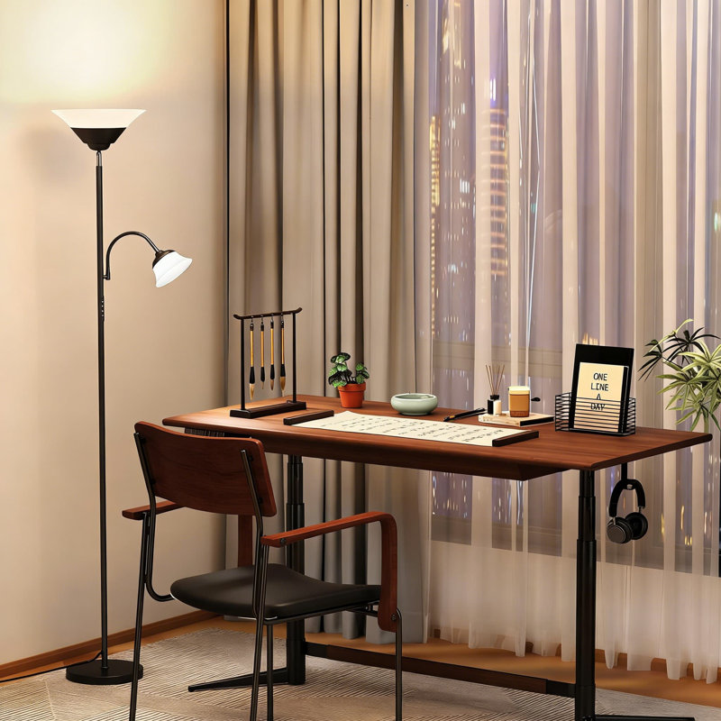 2-In-1 LED Floor Lamp With Remote Control, 72-Inch Adjustable Torchiere And Gooseneck Reading Light, Dimmable Brightness And Color Temperature For Living Room, Bedroom, And Office