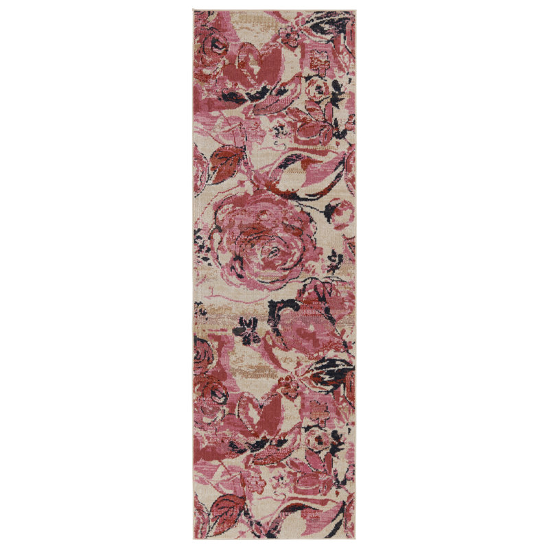 Tapis d'intérieur floral Forand Viscose, Tapis de couloir 2 pi 6 po x 8 pi