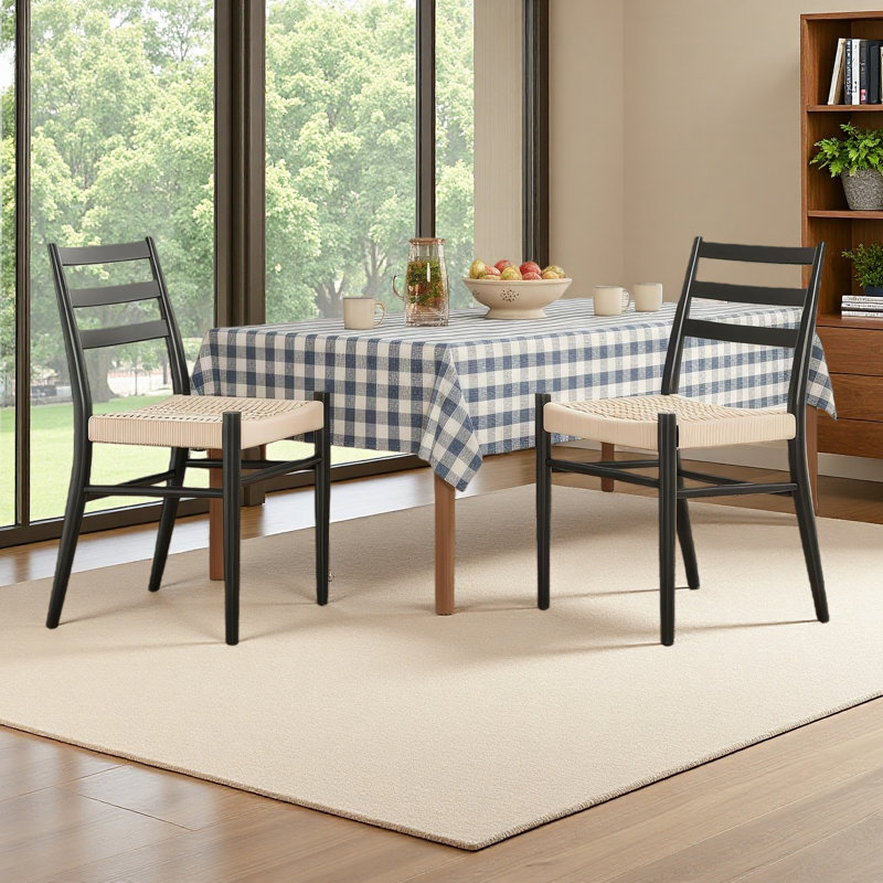 Ensemble de 2 chaises de salle à manger, siège en corde tissée avec structure en métal robuste, chaises de salle à manger modernes Mid-Century pour la cuisine