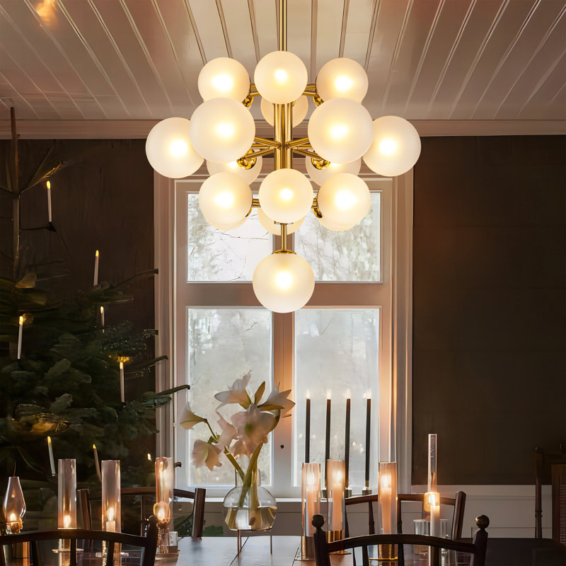 Lustre moderne en verre Scituate, Or