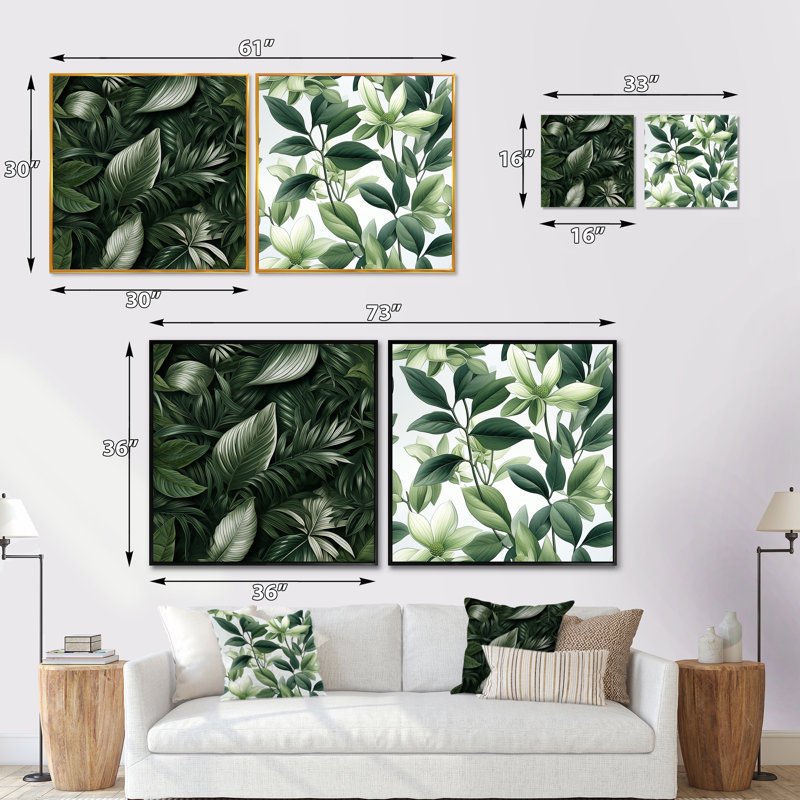 Mirjam - Ensemble de 2 collages carrés tropicaux, Cadre flottant brun, H 36 po x l 73 po