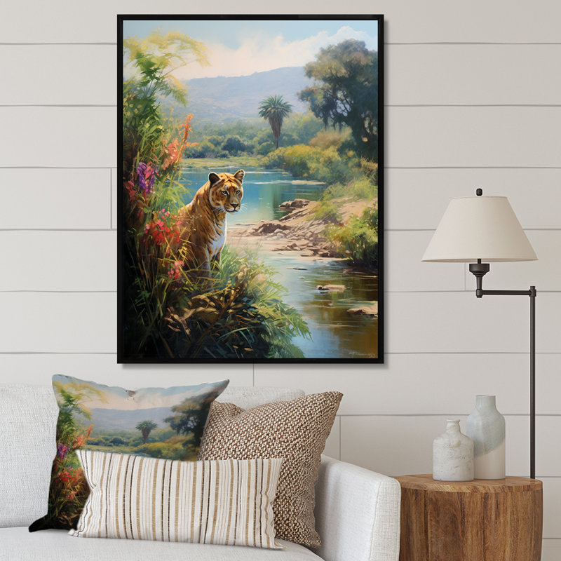Green Panther Impressionist Retreat sur toile, H 32 po x l 16 po x P 1 po, Cadre flottant noir