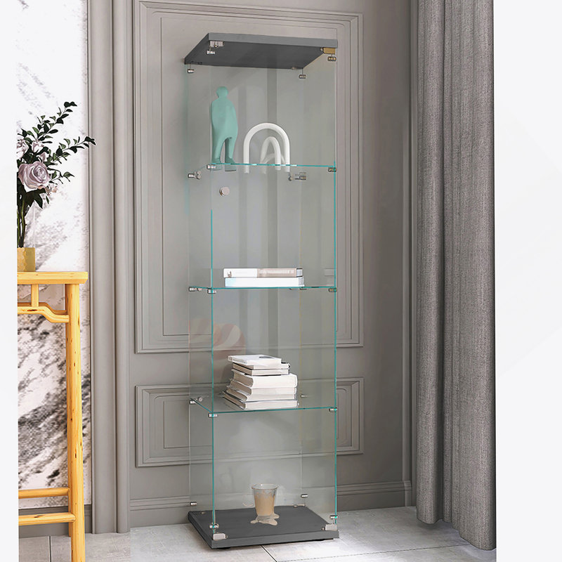 Armoire en verre de haute qualité à 4 tablettes avec une porte, idéale pour exposer et ranger divers articles dans n'importe quelle pièce