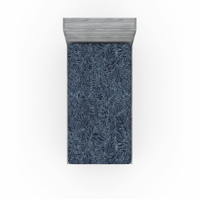Drap-housse Ambesonne, paquet de 2, Bleu foncé / floral turquoise, Drap-housse simple TG