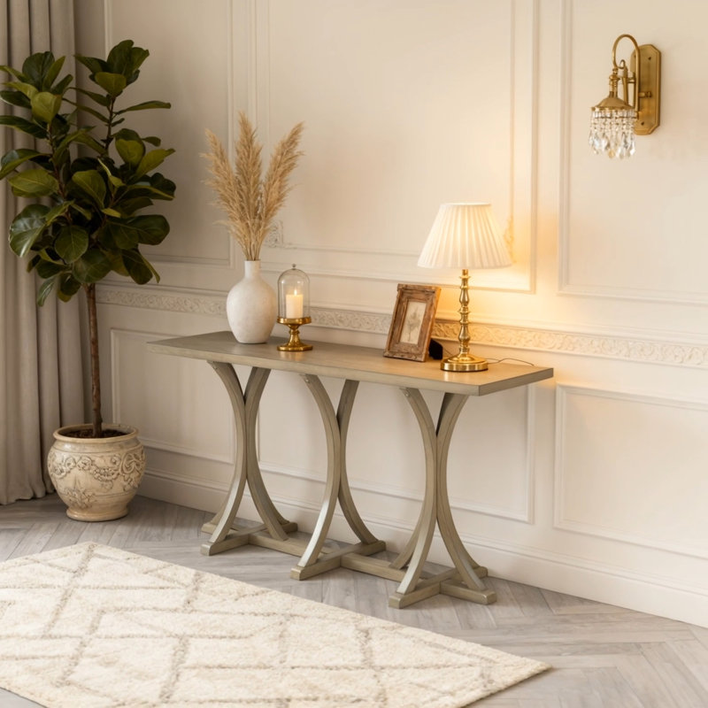 Console en bois avec des pieds courbés, Gris