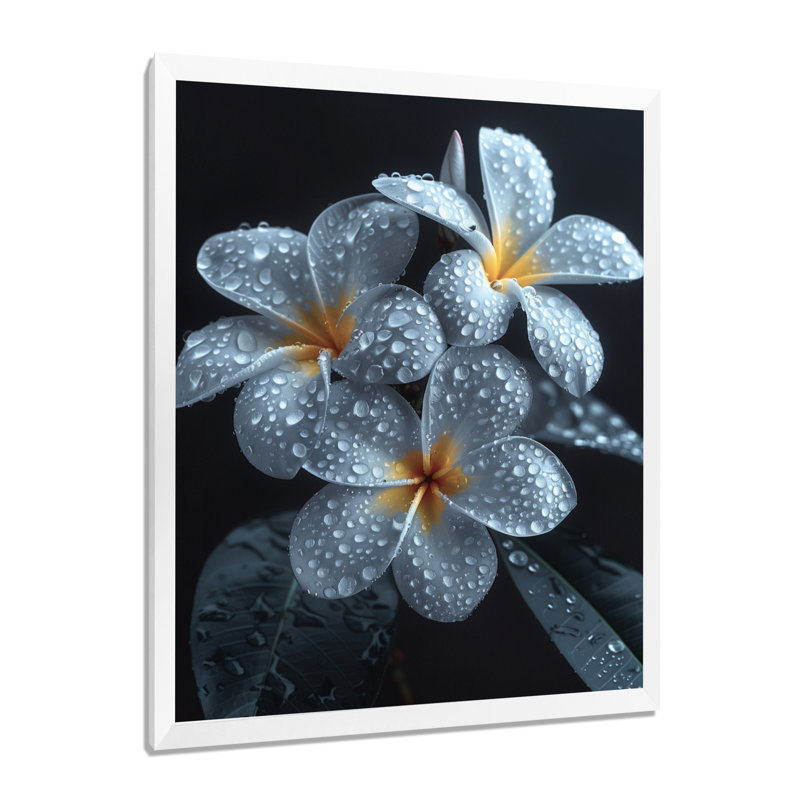 Plumeria jaune et gris élégant - Plumeria - décoration murale, Toile encadrée blanche avec une seule photo