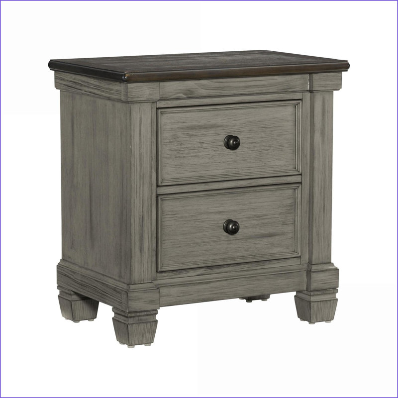 Table de chevet 2 tiroirs Transitional-Rustic Gris antique, Gris