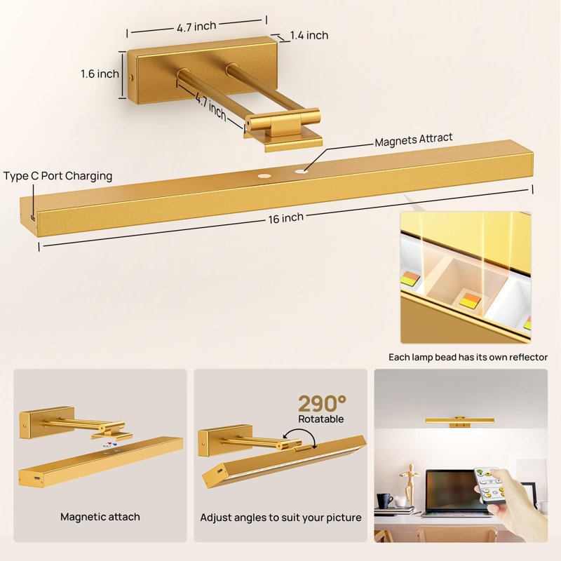 12.3'' Dimmable LED Wall Mount Picture Light with Remote