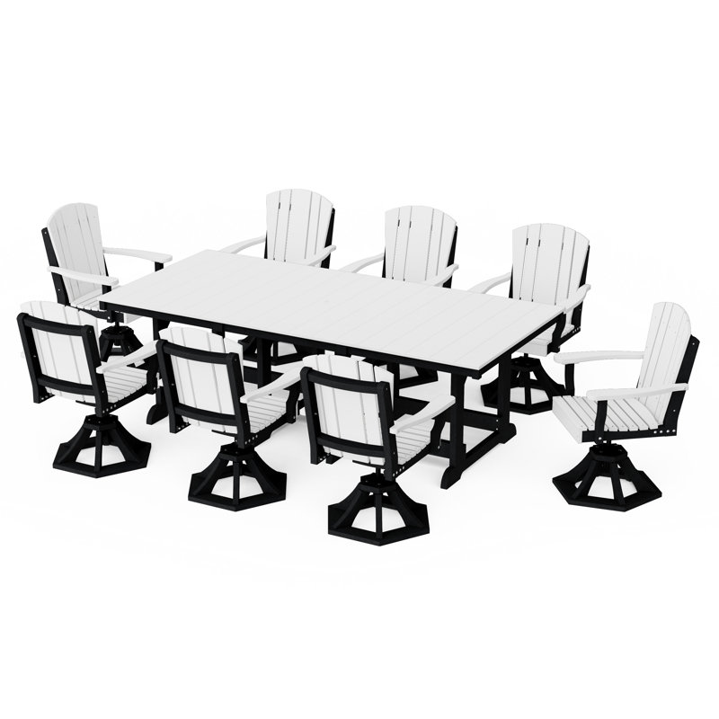 Heritage 9-Piece Swivel Chair Rectangular Dining Set, White/Black