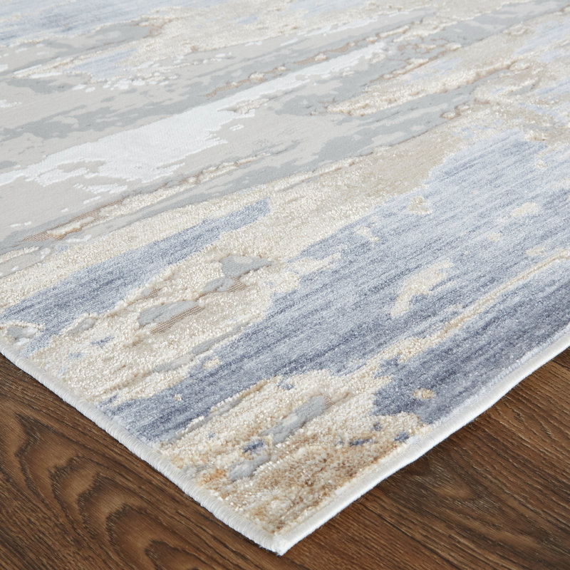 Tapis ivoire / bleu / gris Ossu Corben, Tapis de couloir 3 pi x 8 pi