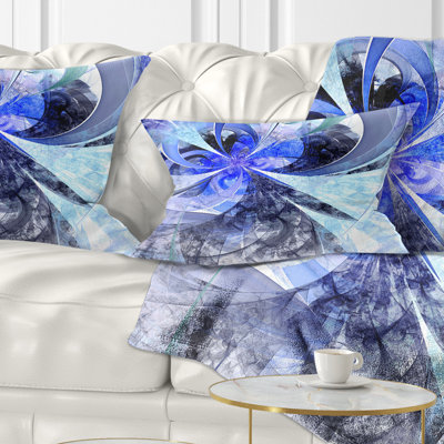 Coussin décoratif à motif floral bleu et blanc avec motif floral