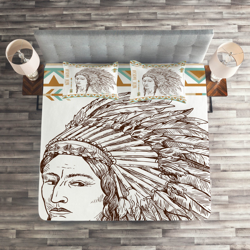 Ethnic Rustic Coverlet, King Bedspread + 2 Shams